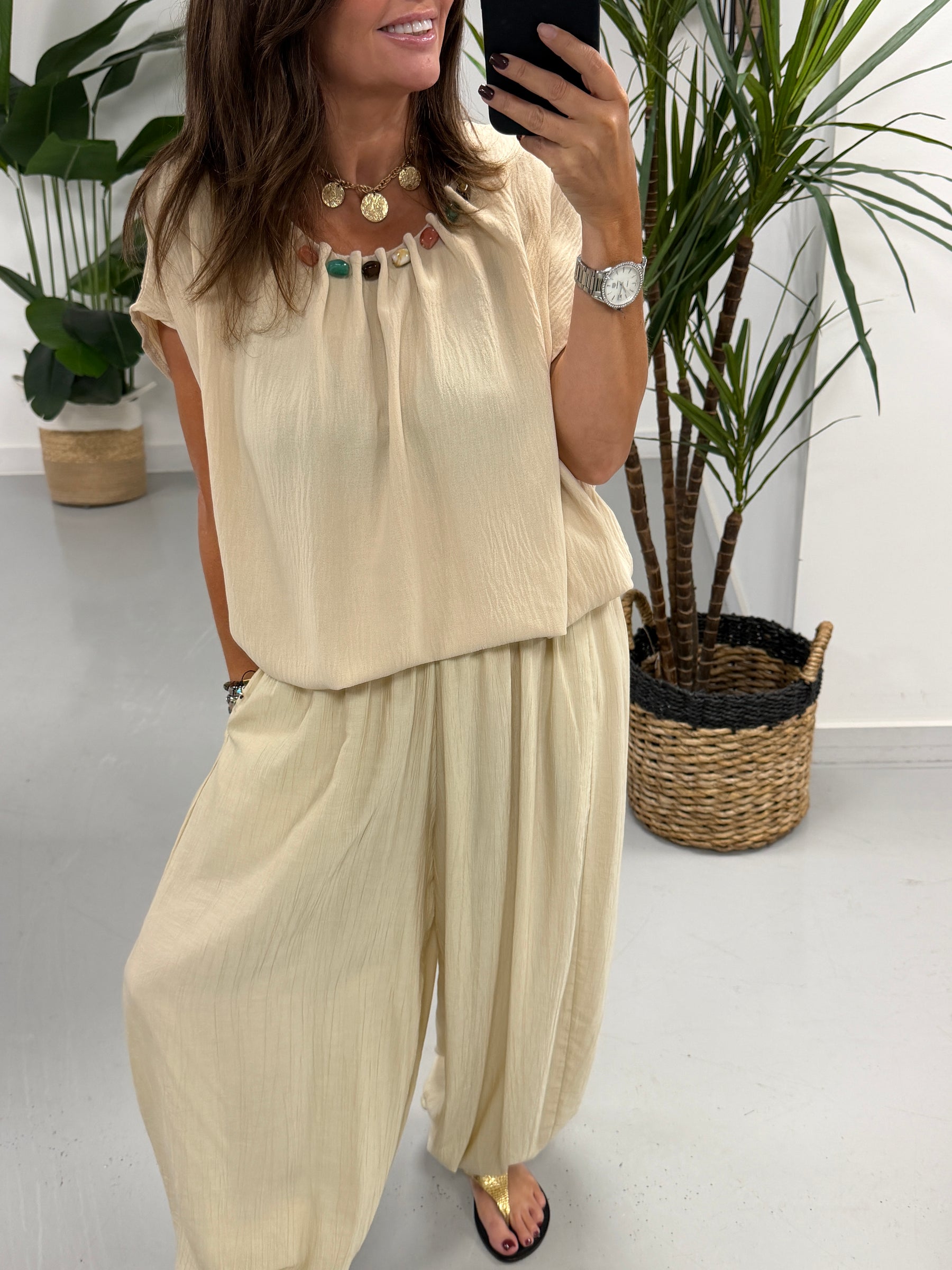 The Luna Pebble Pleat Tunic - Cream