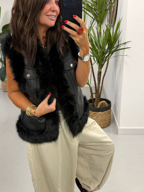 PRE ORDER Kensington Faux Fur Trim Gilet  - Black