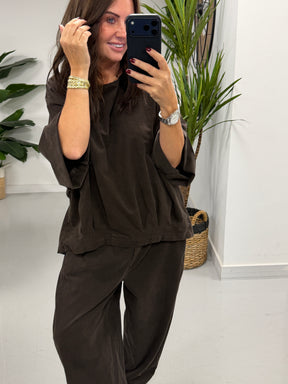The Needlecord Crop Sleeve Tunic- Chocolate (Size 10/16)