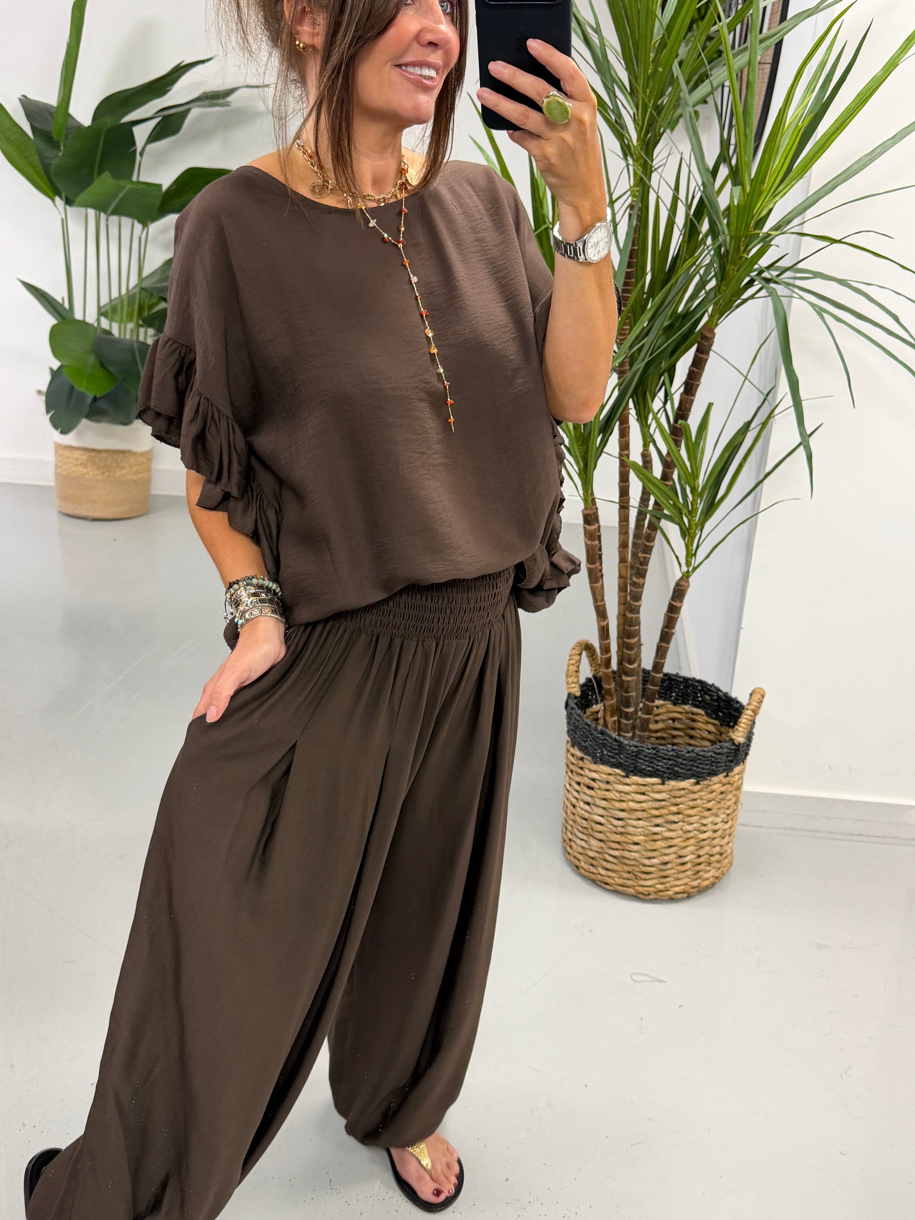 The Shirred Balloon Trouser - Chocolate