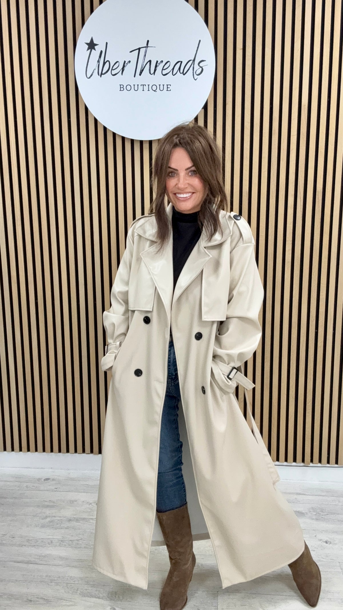 Chelsea PU Trench Coat - Cream