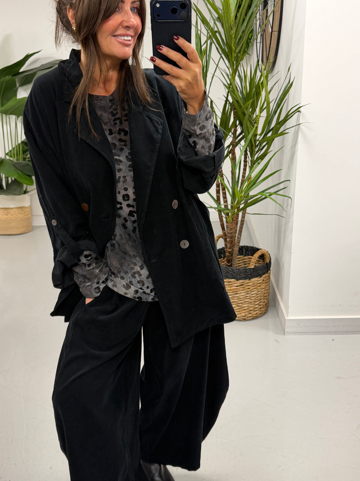 The Needlecord Button Blazer - Black (Size 12-18)