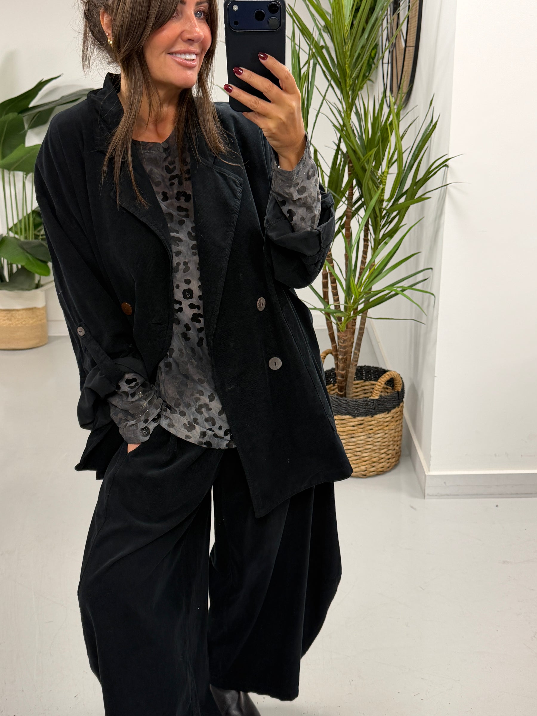 The Needlecord Button Blazer - Black (Size 12-18)