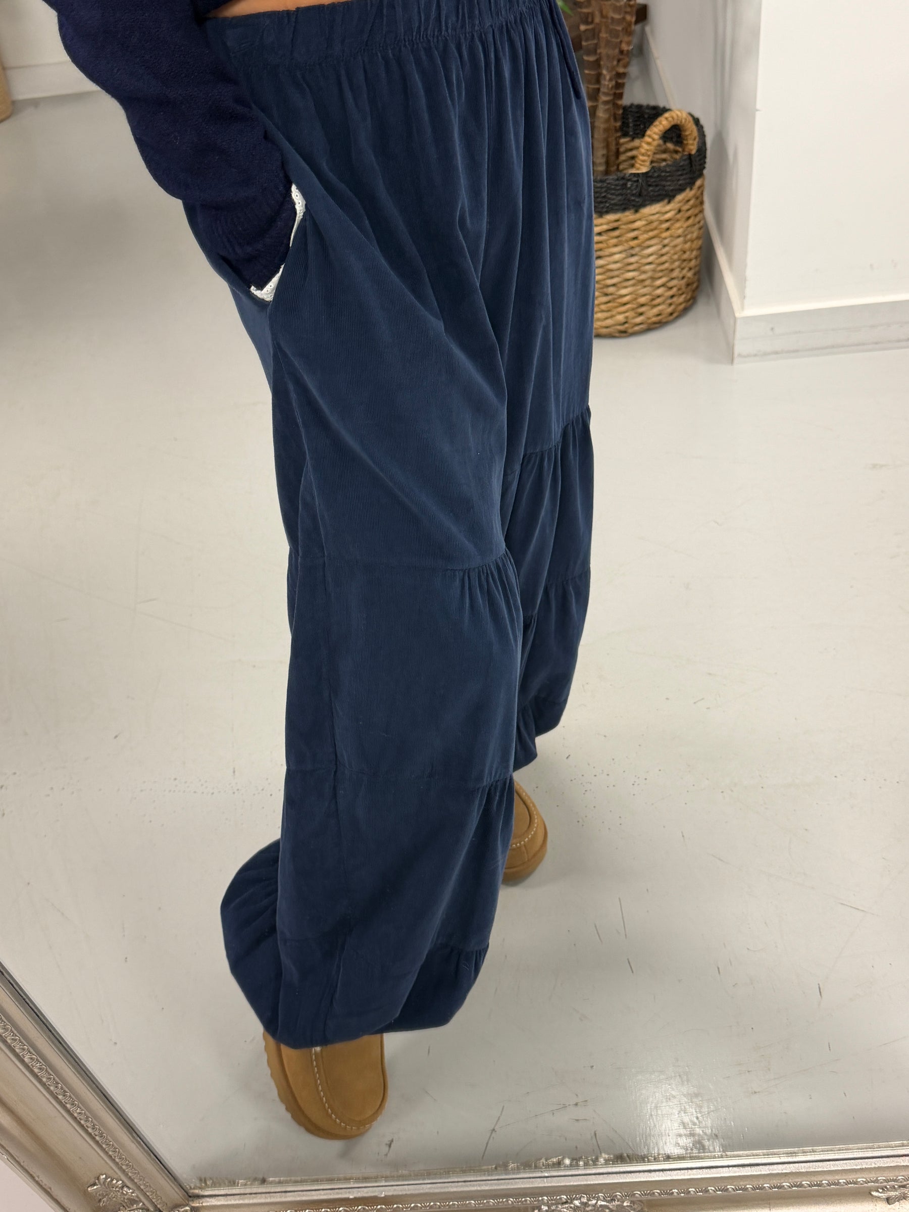 The Tiered Balloon Needlecord Trousers - Navy
