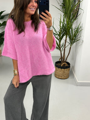 Sofia Soft Knit Crop Sleeve Knit Jumper - Bubble Gum Pink (Size 10-16)