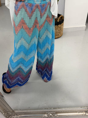 ZigZag Plisse Summer Trouser - Aqua
