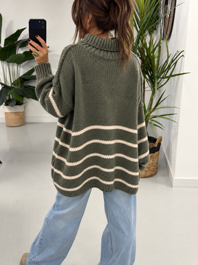 The Rustic Stripe Soft Knit - Khaki/Cream (Size 12-20)
