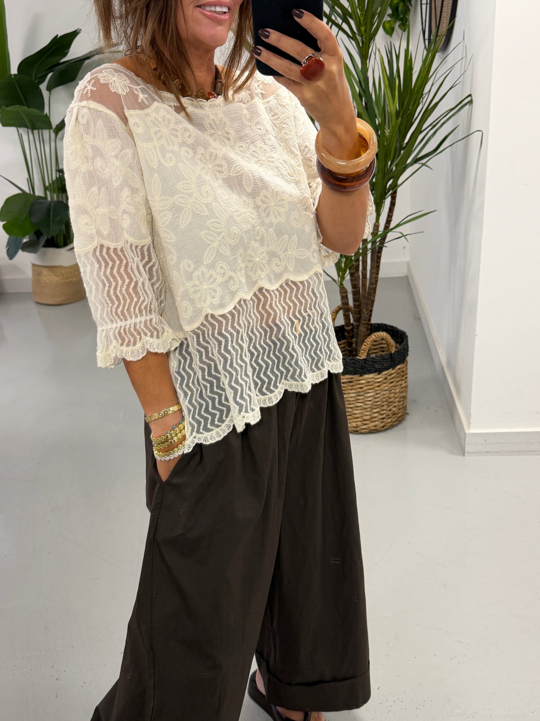 Lyra Lace Mesh Tunic - Cream