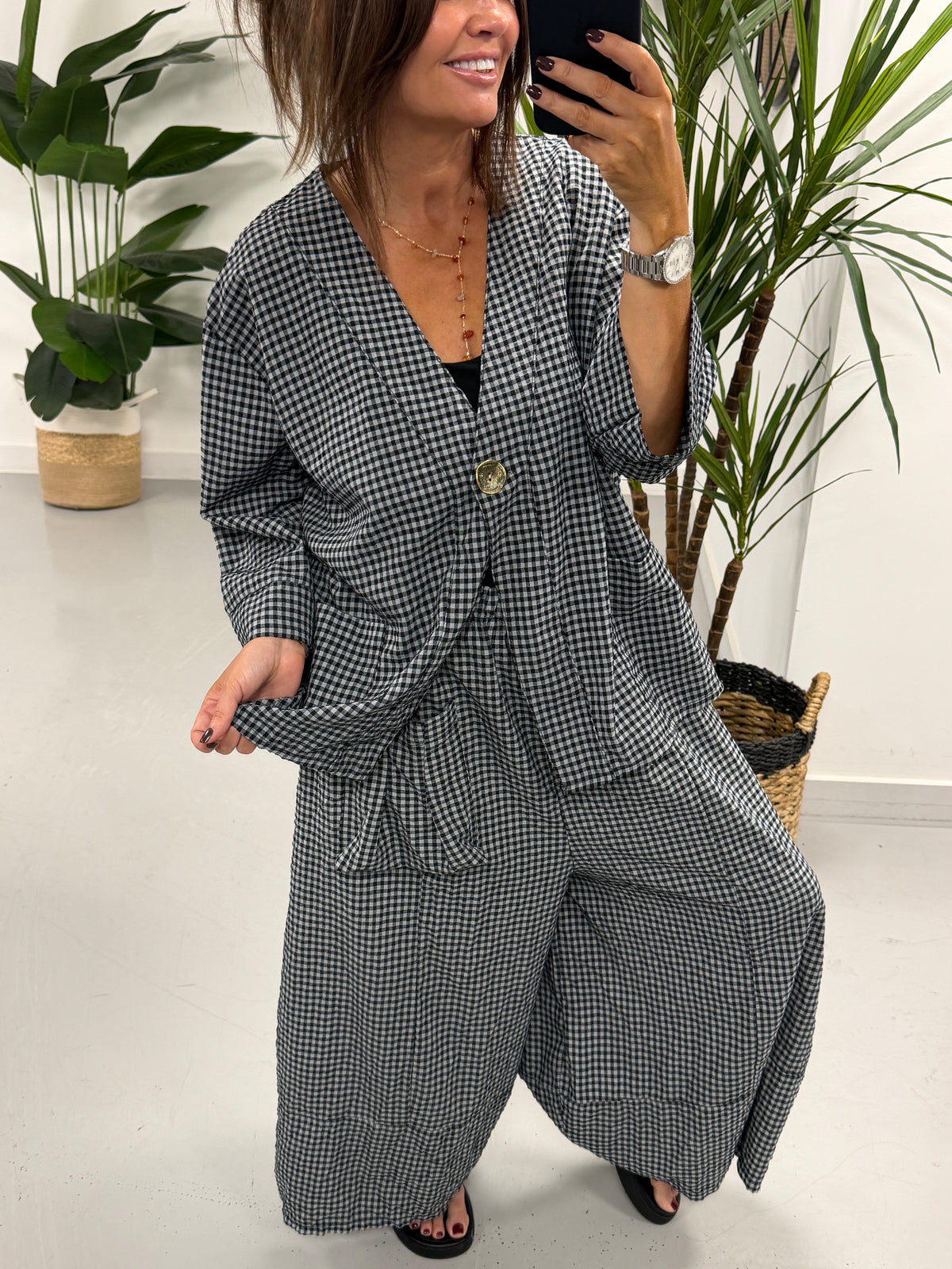 Vichy Gingham Button Jacket - Black