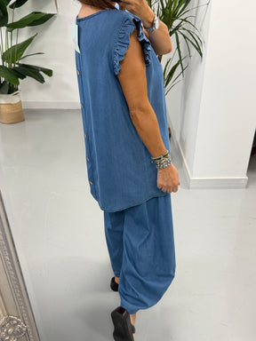 Deniably Denim Button Back Tunic - Light Denim