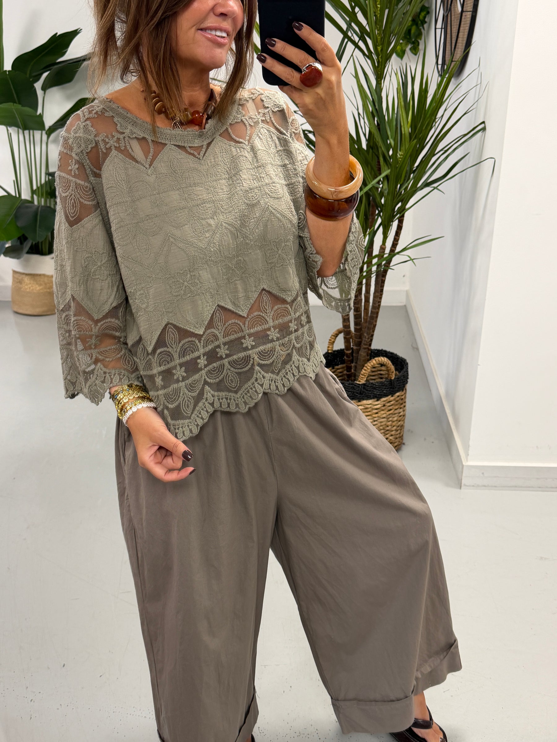 Seville Lace Top - Taupe
