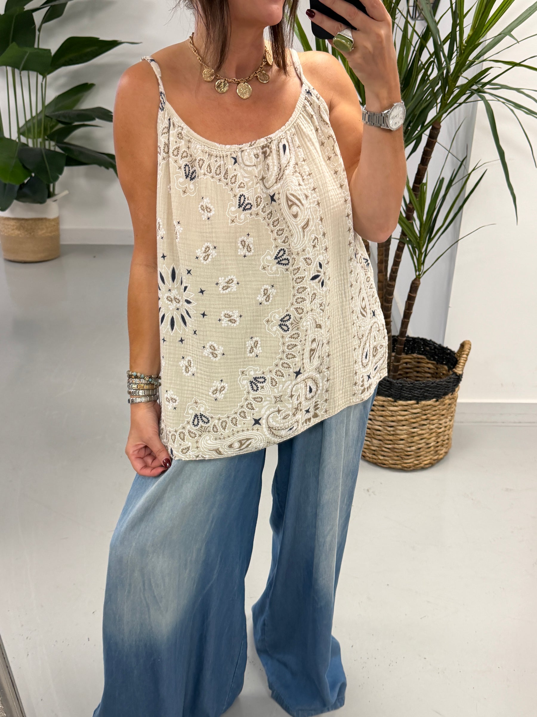 Valencia Bandana Slouch Vest - Cream