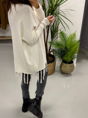 The Roll Neck Fringed Knit - Buttercream