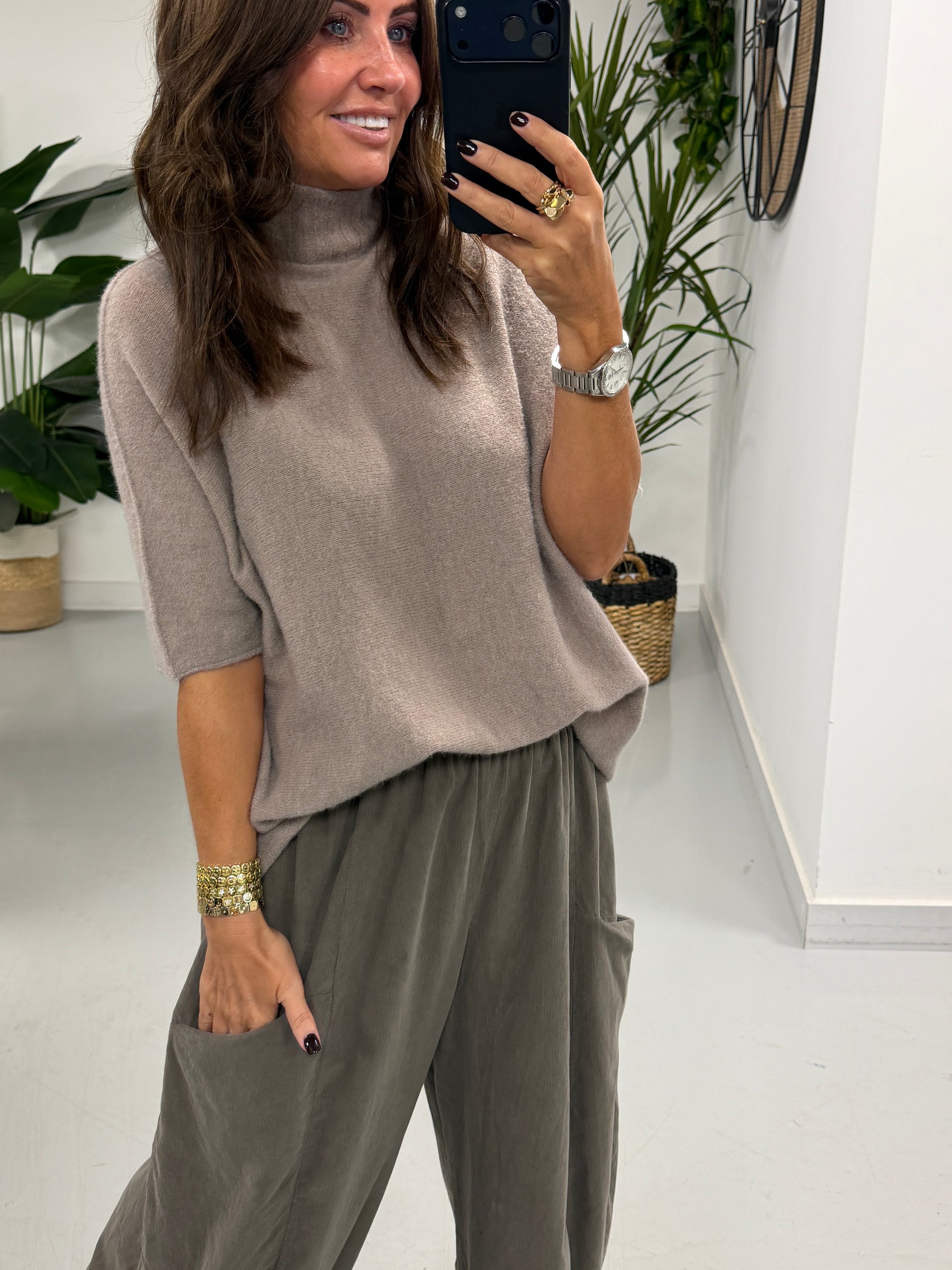 Oakley Crop Sleeve Knit - Taupe (Size 10-18)
