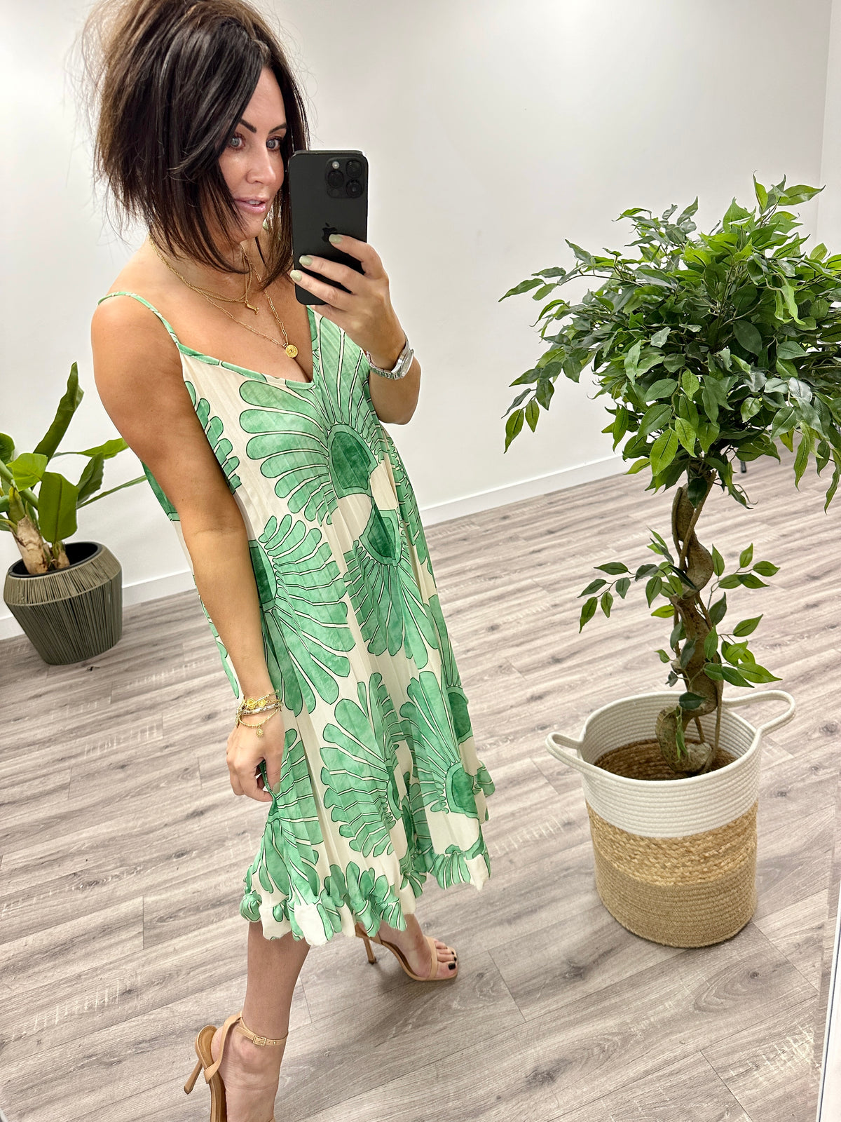 Pleated Cami Dress - Green