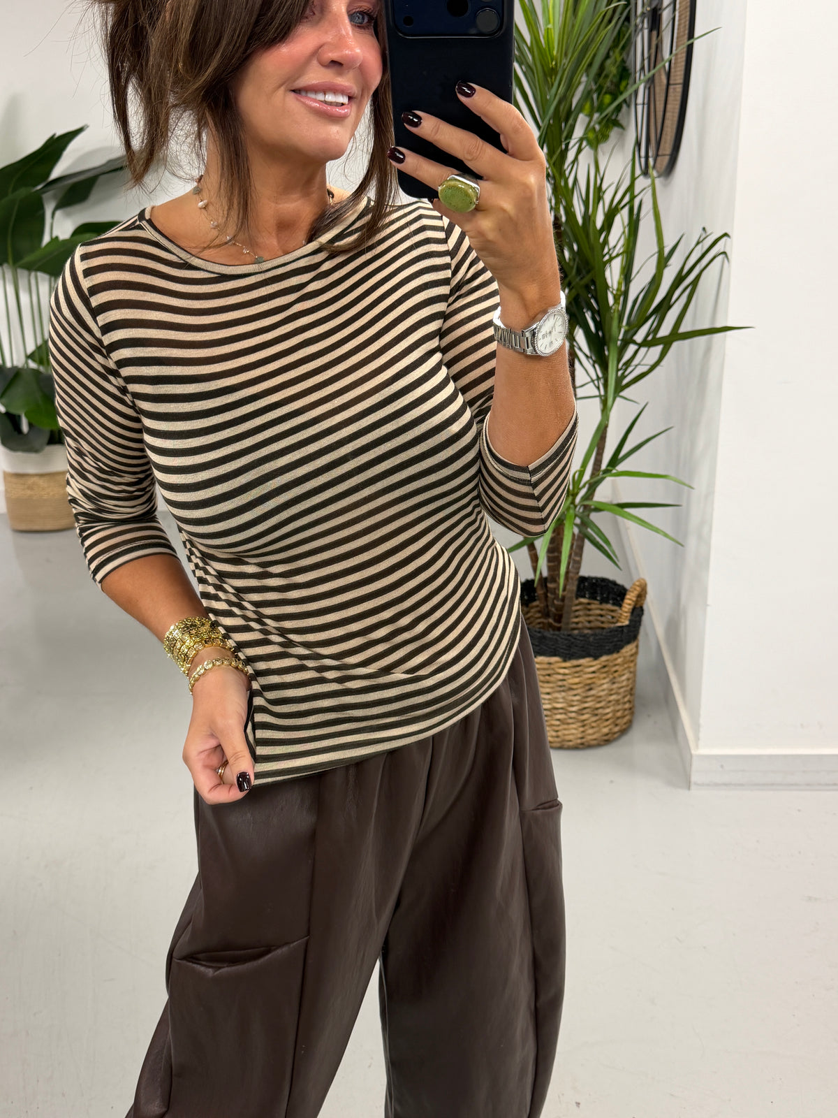 The Cashmere Blend Stripe Mesh - Chocolate  (Size 8-14)