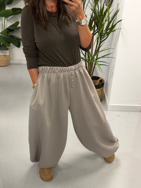 Button Front Balloon Cuff Joggers - Taupe (Size 12-20)