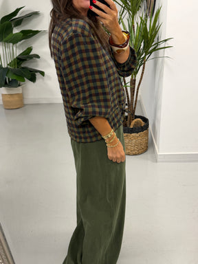 Autumn Check Bomber - Green Navy