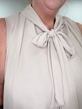 Sleeveless Pussy Bow - Stone