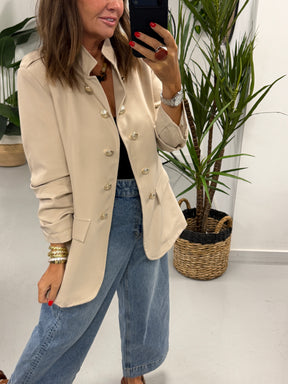 Military Ruched Sleeve Blazer - Cream