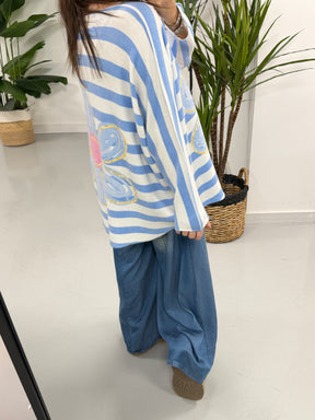 The Daisy/Stripe Soft Knit - Powder Blue