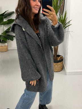 Slouchy Hooded Cardigan - Grey (Size 10-16)