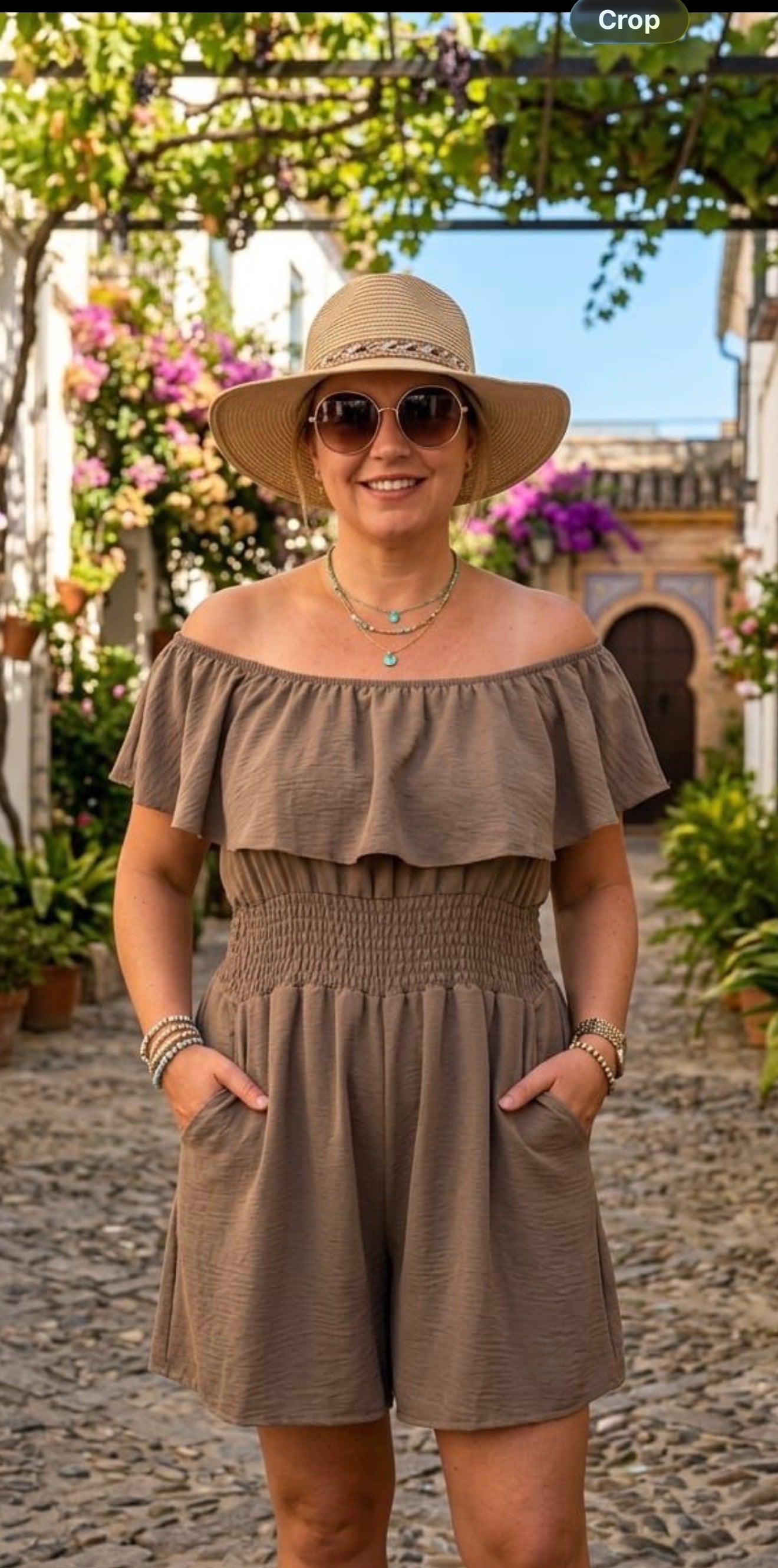 Luna Bardot Playsuit - Pebble