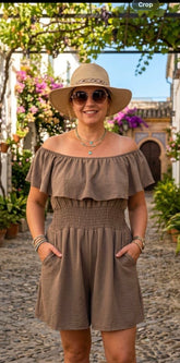 Luna Bardot Playsuit - Pebble