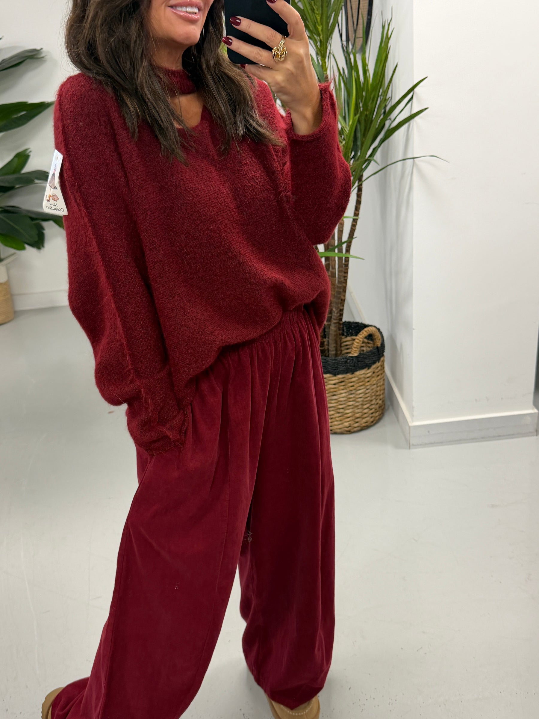 Slash Neck Knit  - Wine (Size 10-16)