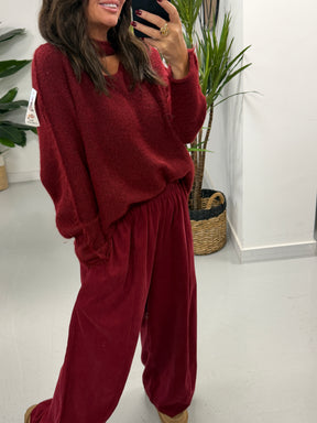 Slash Neck Knit  - Wine (Size 10-16)