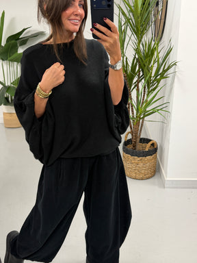 Bubble Sleeve Soft Knit - Black (Size 10-18)