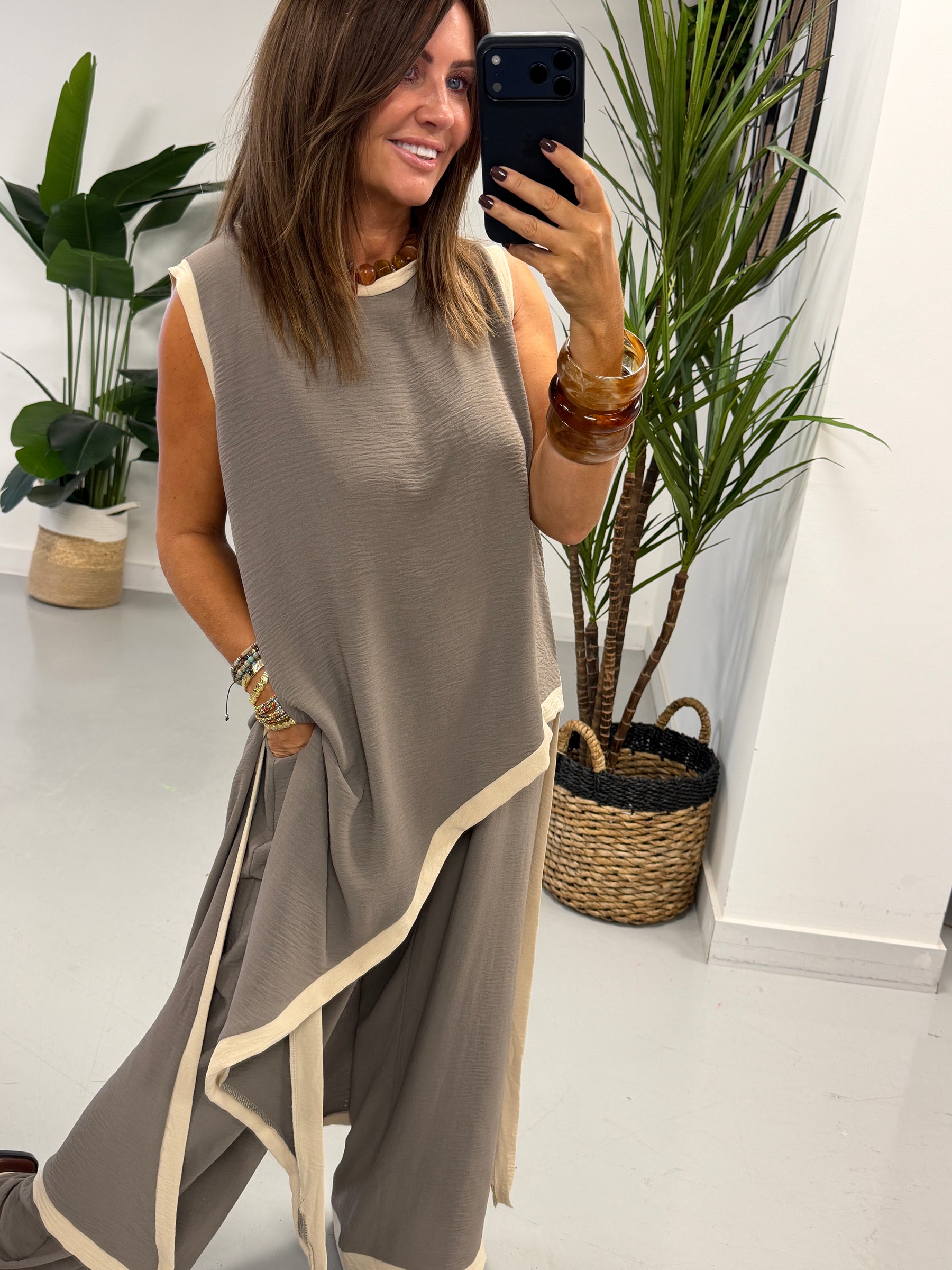 Two Tone Asymmetric Co-ord - Pebble