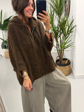 Hooded Zipped Cardigan - Chocolate (Size 12-18)