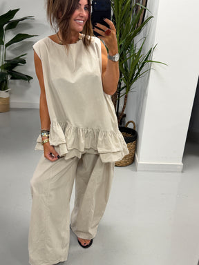 The LuLu Asymmetric Frill Tunic - Stone