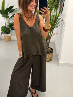 Cotton Patterned Vest - Chocolate