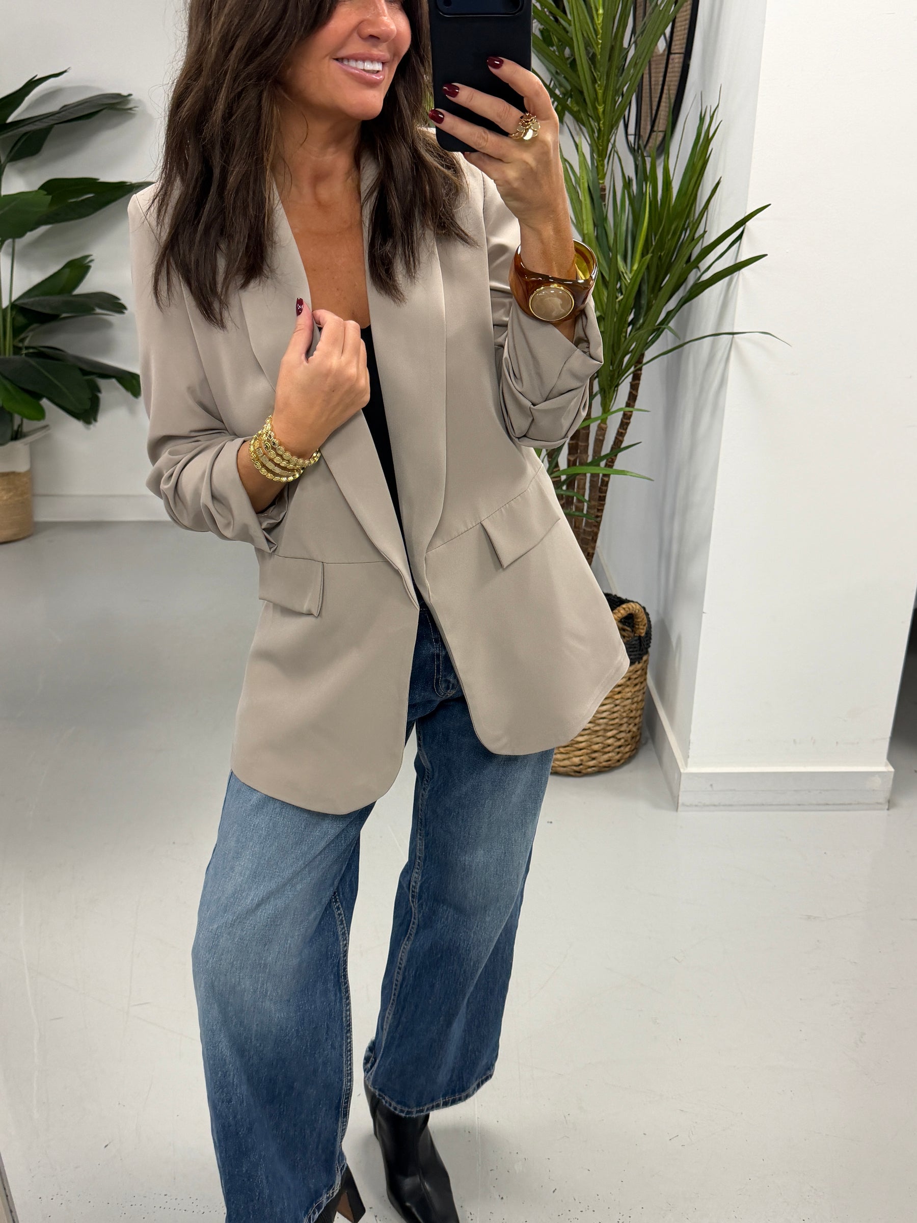 Ruched Sleeve Blazer - Taupe (Std sizes)