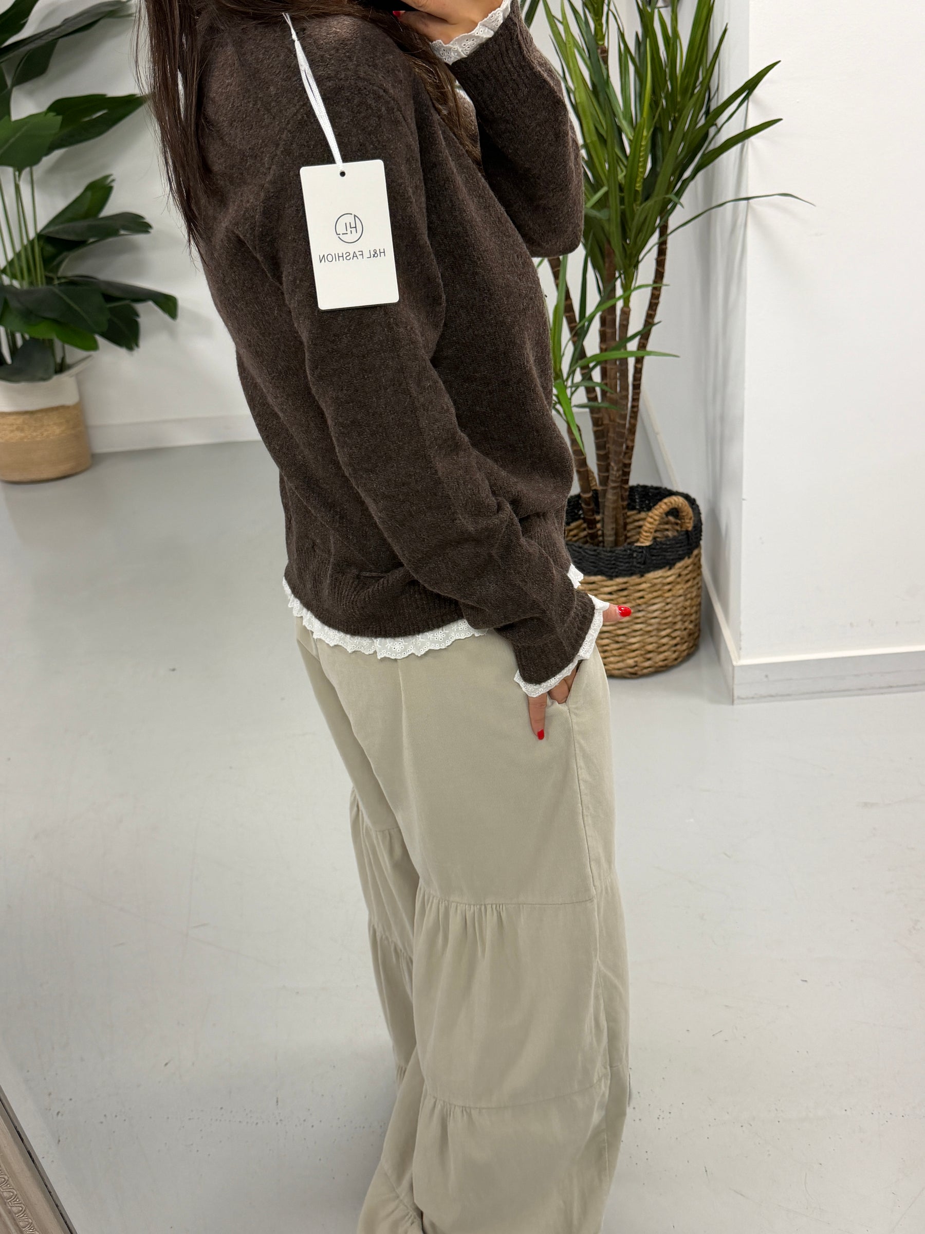 Downtown Ruffle Cardigan - Chocolate