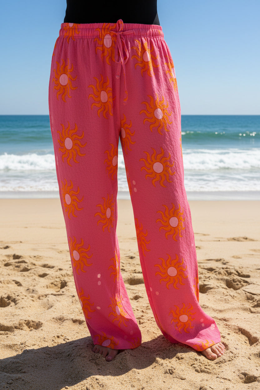 Sunny Beach Crinkle Beach Trouser -Pink/Orange