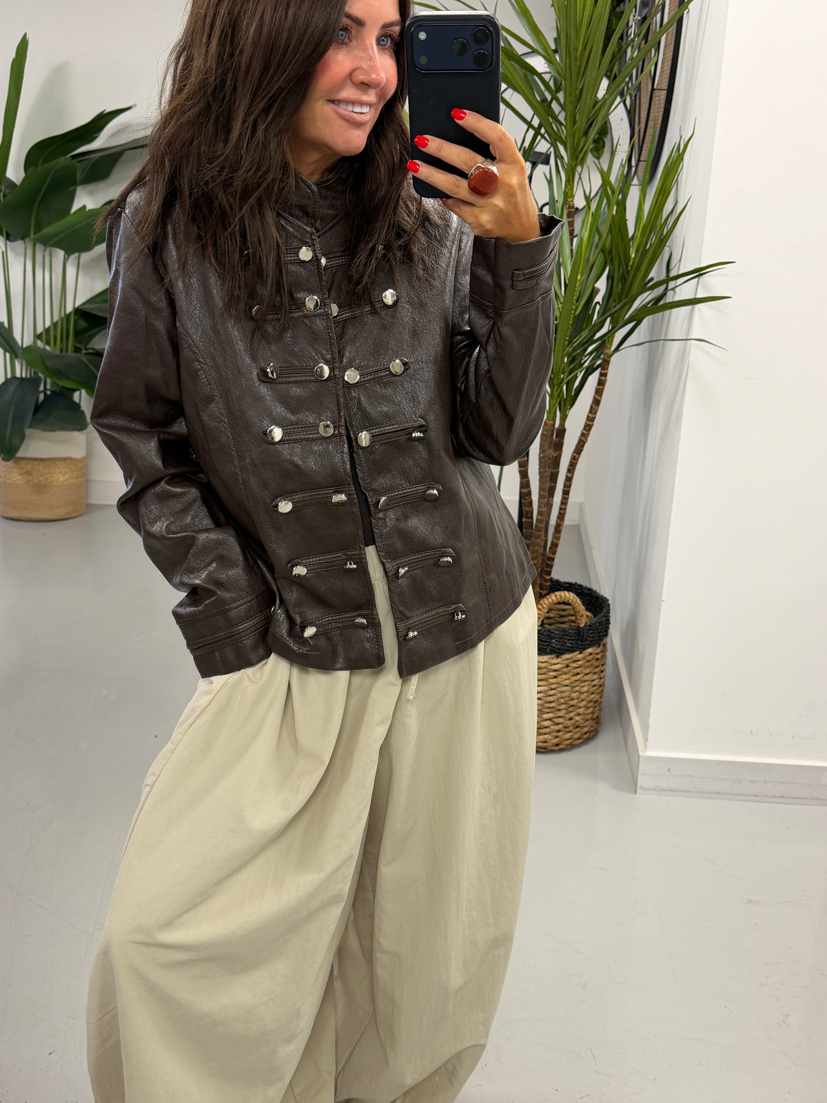 Fitted Soft Touch Military Jacket - Chocolate (12-16)