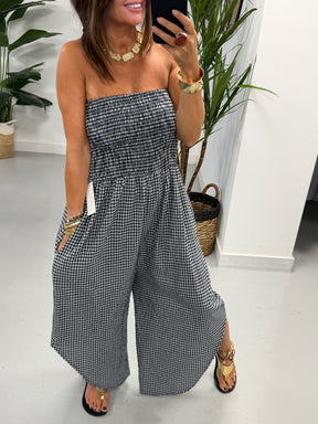 Gingham Genie Bandeau Jumpsuit  -Black