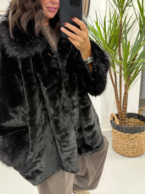 Kensington Faux Fur Swing Jacket - Black