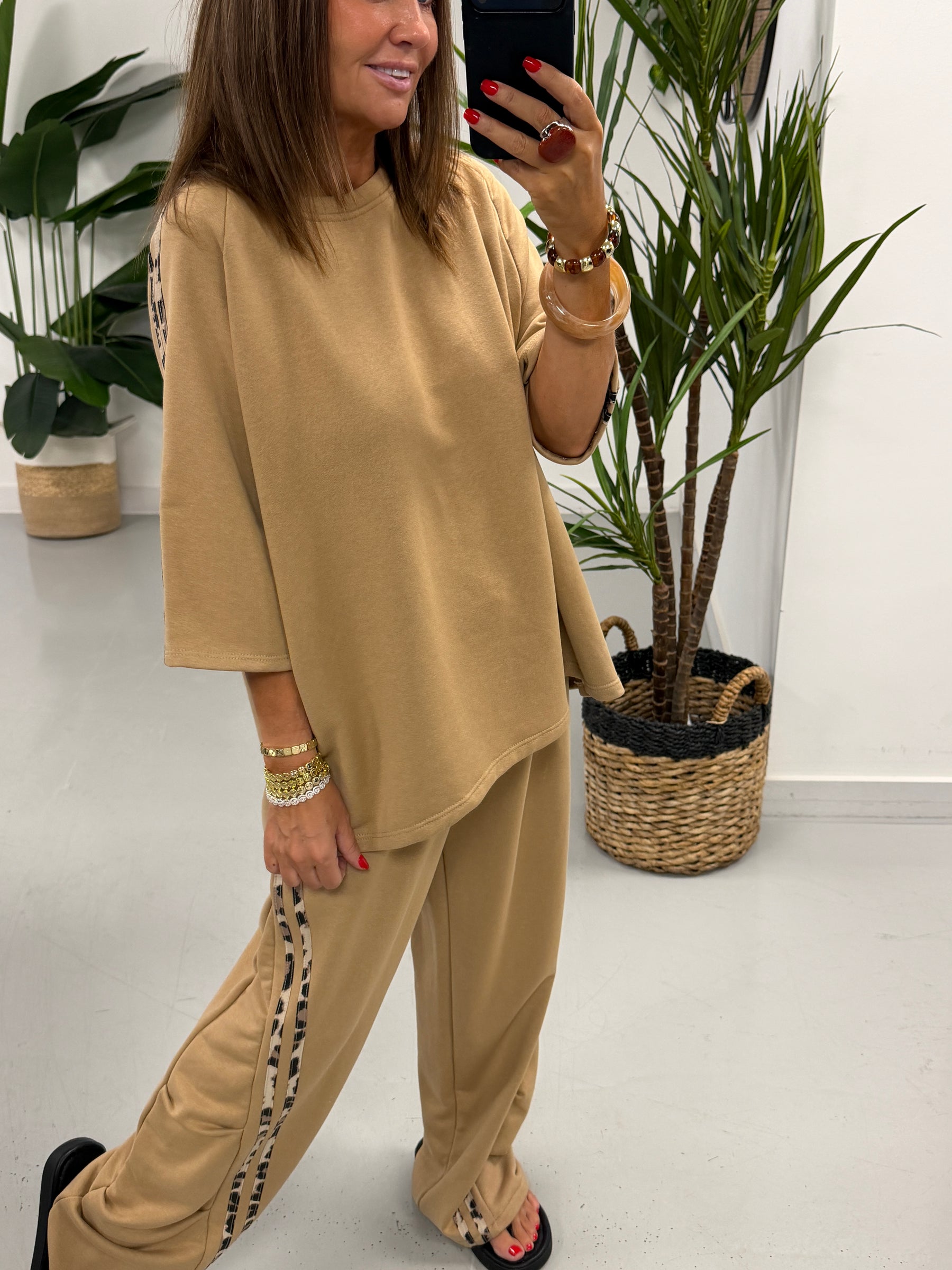 The Delux Jersey Leopard Print Trim Tracksuit - Camel