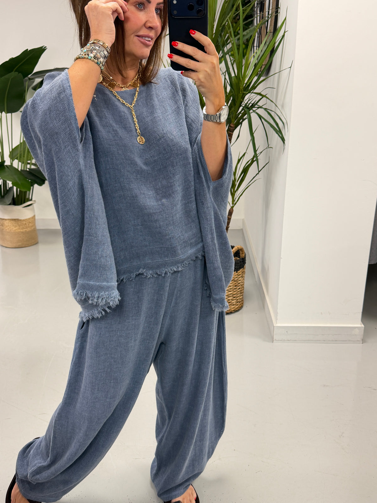 Sahara Frayed Edge Tunic - Blue