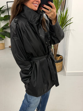Faux & Fierce PU Trench Jacket - Black (Size 12-16)