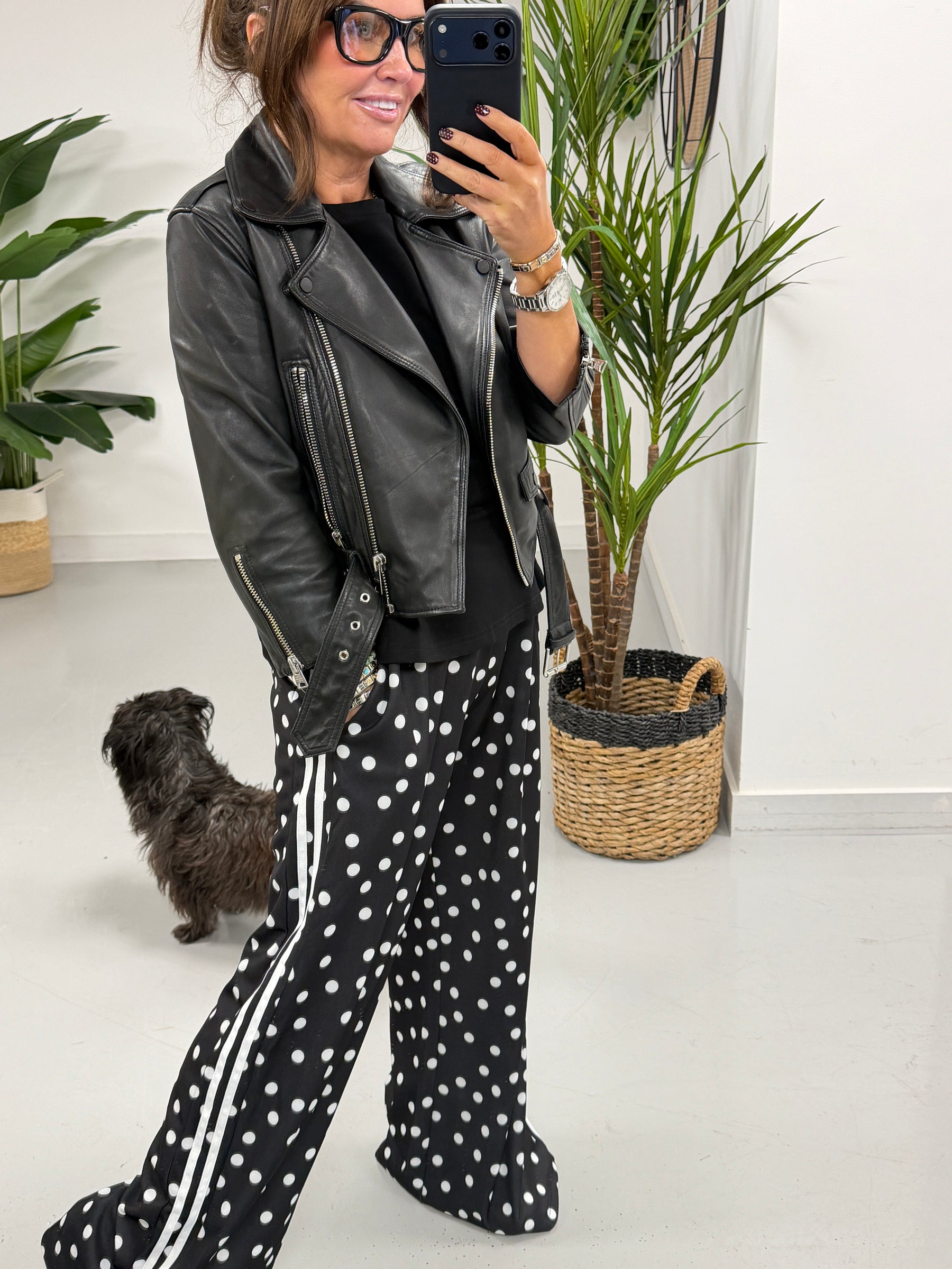 The Polka Stripe Jogger - Black