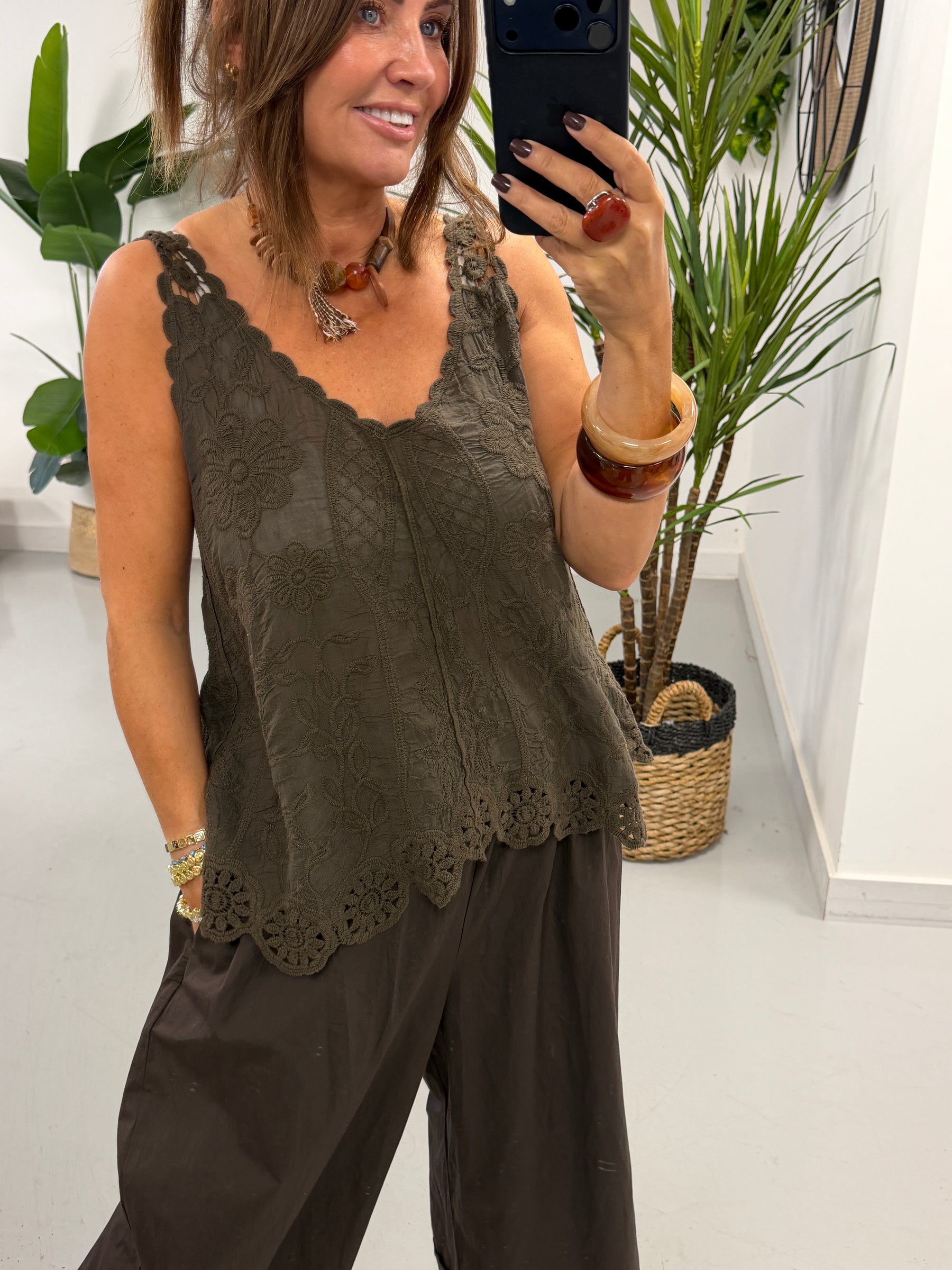 Cotton Patterned Vest - Chocolate