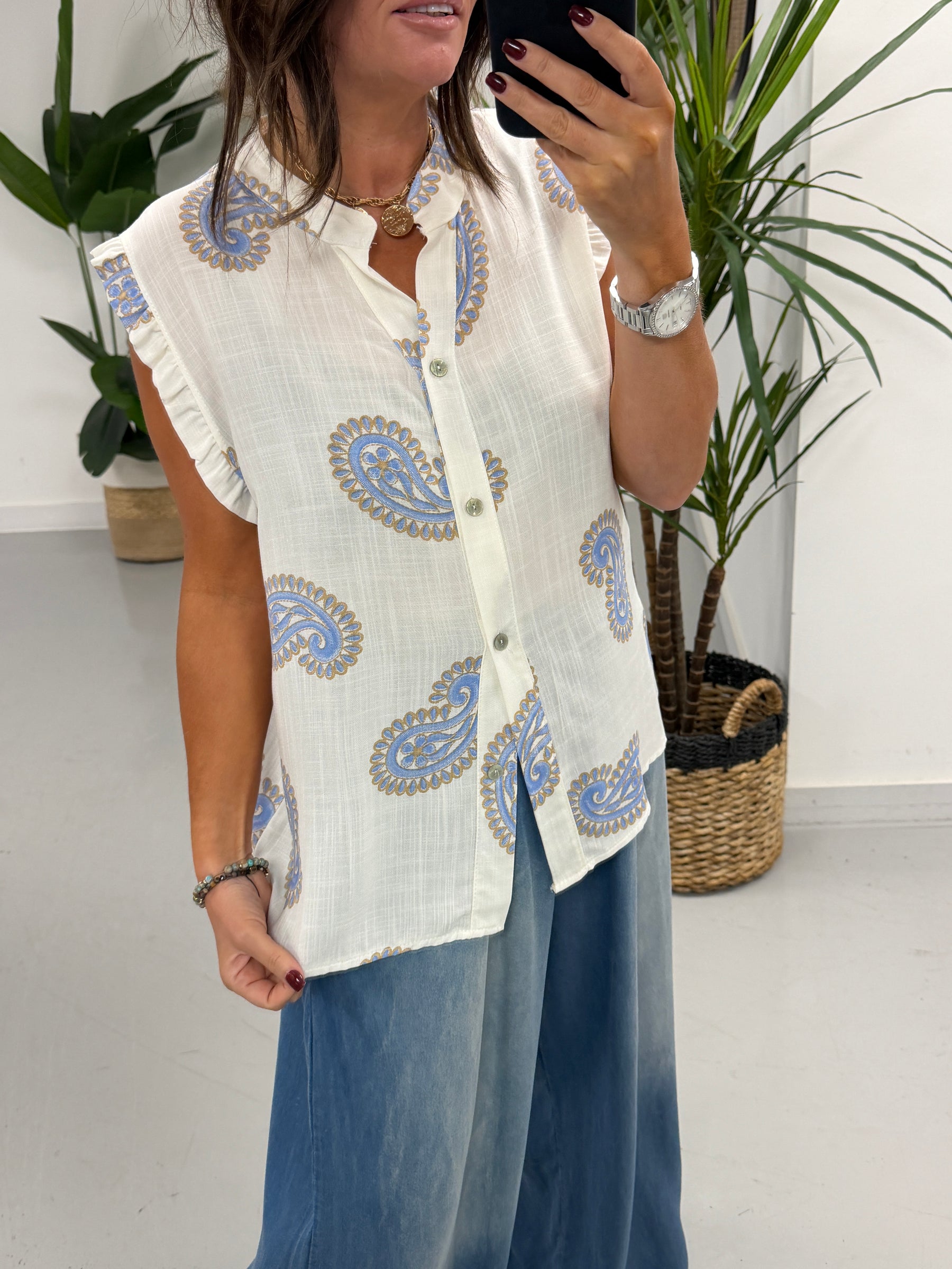 The Paisley Cotton Sleeveless Blouse - Blue