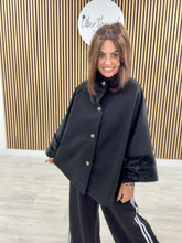 Faux Fur Sleeve Swing Jacket - Black