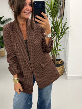 Ruched Sleeve Plaid Blazer - Chocolate (Std sizes)