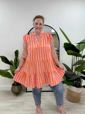 Valencia Tunic Dress - Baby Pink/Orange